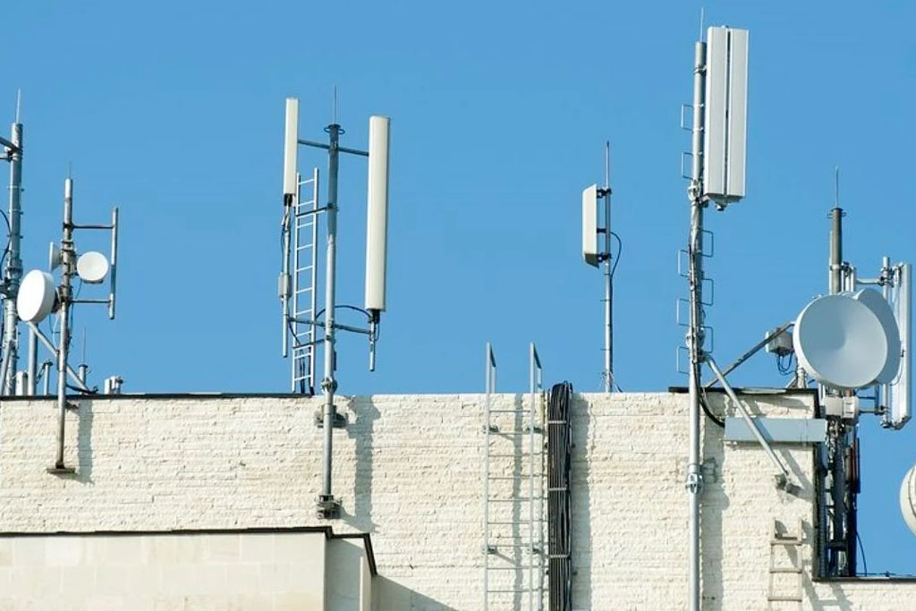 A roof covered with cell towers