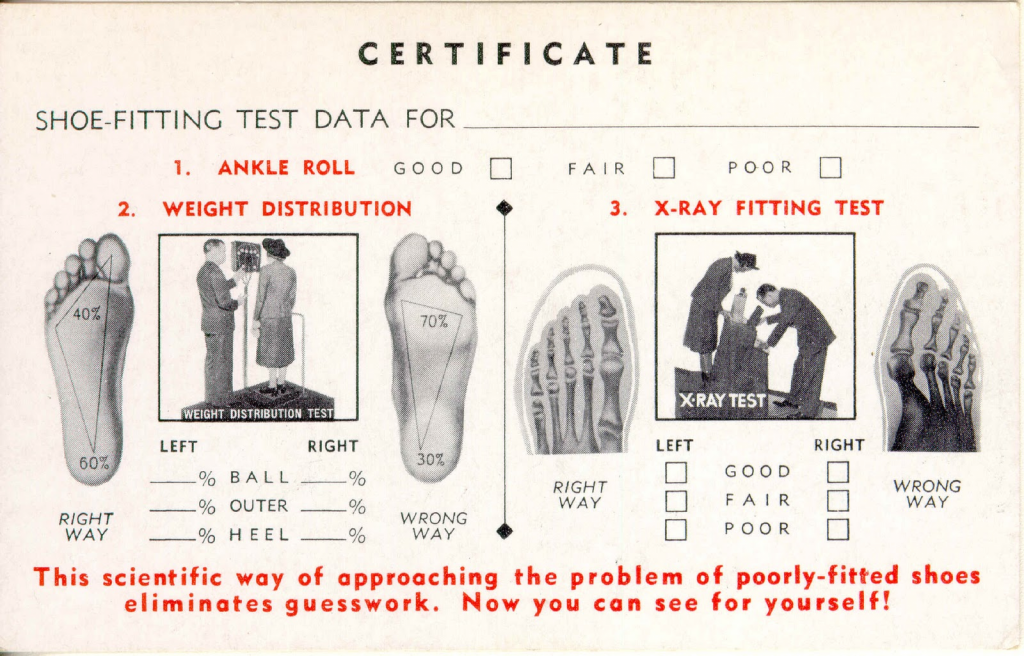 A shoe-fitting fluoroscope x-ray certificate